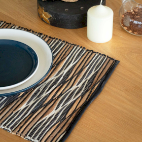 Waterhyacint Natuurlijke Placemat - Zwart en Wit Golven