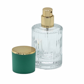 12x Mosgroen - 30ml Ronde Geribbelde Fles, Spray en Dop