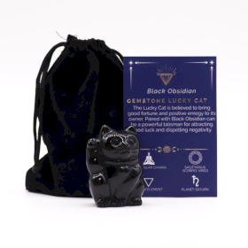 Geluks Kat Edelsteen - Zwarte Obsidiaan - 50x35x25mm