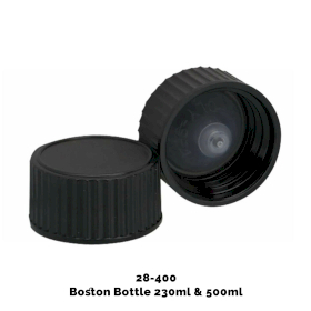 50x Dop voor Amber Boston Fles (voor 230ml & 500ml) - Zwart Plastic 28-400mm