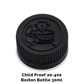 50x Kindveilige Dop voor Amber Boston Fles 20mm (voor 30ml - 60ml) - Zwart Plastic