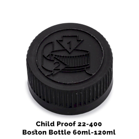 50x Kindveilige Dop voor Amber Boston Fles 22mm (voor 120ml) - Zwart Plastic