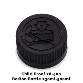 50x Kindveilige Dop voor Amber Boston Fles 28mm (voor 230ml & 500ml) - Zwart Plastic