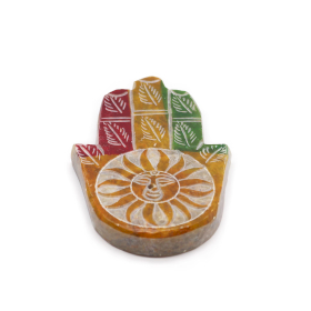 4x Speksteen Hamsa Wierookhouder 9x6cm - Zon Gezicht