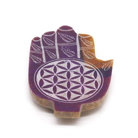 2x Speksteen Med Hamsa Wierookhouder 13x9cm - Bloem des Levens