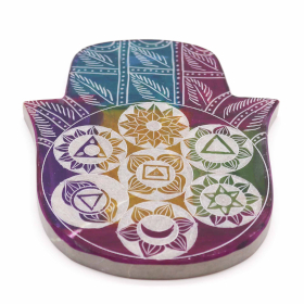 2x Speksteen Lrg Hamsa Wierookhouder 18x15x1.2cm - 7 Chakra