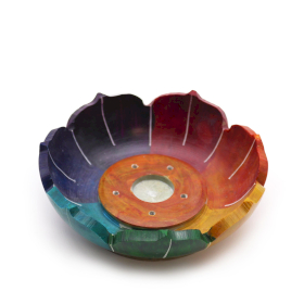 Speksteen Lotus Bloem Wierookhouder 10x3cm - Chakra Kleuren