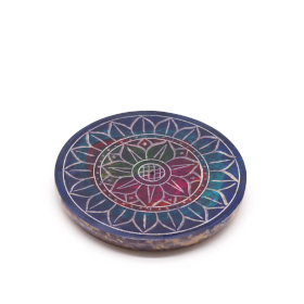 4x Speksteen Schijf Wierookhouder 8cm - Lotus in Lotus
