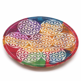 2x Speksteen Schijf Wierookhouder 12cm - 7 Bloem des Levens