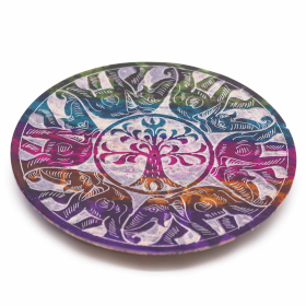 2x Speksteen Schijf Wierookhouder 12cm - 6 Gelukkige Olifanten