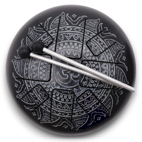 Medium Stalen Tong Geluksdrumss  Om Mandala Gegraveerd - 22x15cm