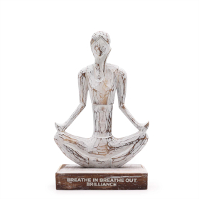 Houten Yoga Dame - Whitewash - Gemakkelijke Houding