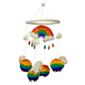 Handgemaakte Vilten Mobile - Regenboog Schapen