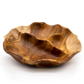 Gladde Ronde Teakhouten Fruitschaal met Drie Vakken - 30x5.5cm