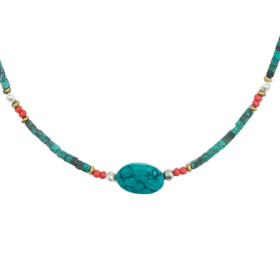 Nepalese Extra Fijne Edelsteen Ketting - Turkoois & Steen