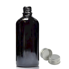 70x 100ml Zwarte Glazen Druppelfles met Aluminium Dop