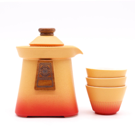 Tempel Theepot Set & Drie Kopjes - Oranje Aarde
