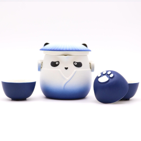 Panda Theepot Set & Drie Kopjes - Hemelsblauw