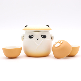 Panda Theepot Set & Drie Kopjes - Oranje
