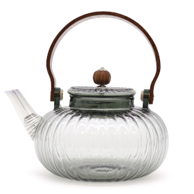Glazen Infusie Theepot - Antraciet Geribbelde Parel - 950ml