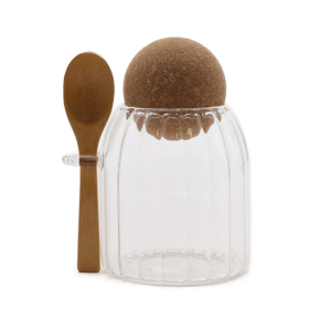 Kleine Cottage Bamboe Glazen Pot - Geribbeld & Lepel 10cm