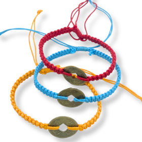 12x Handgemaakte Vriendschapsarmbanden - Geluksvrienden Feng Shui Munt (assortiment)