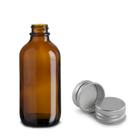 64x 120ml Amber Glazen Boston Fles met Aluminium Dop