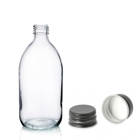 42x 150ml Heldere Glazen Medicijnfles met Zwarte Aluminium Dop