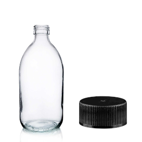 42x 150ml Heldere Glazen Medicijnfles met Zwarte Plastic Dop