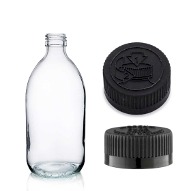 42x 150ml Heldere Glazen Medicijnfles met Zwarte CR / TP Dop