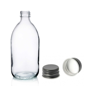 40x 300ml Heldere Glazen Medicijnfles met Zwarte Aluminium Dop