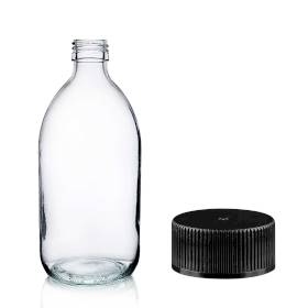 40x 300ml Heldere Glazen Medicijnfles met Zwarte Plastic Dop