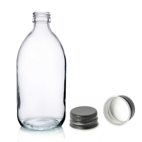 30x 500ml Heldere Glazen Medicijnfles met Zwarte Aluminium Dop