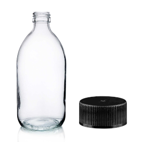 30x 500ml Heldere Glazen Medicijnfles met Zwarte Plastic Dop