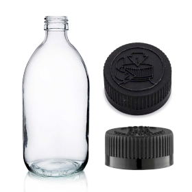 30x 500ml Heldere Glazen Medicijnfles met Zwarte CR / TP Dop
