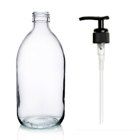 30x 500ml Heldere Glazen Medicijnfles met Zwarte Plastic Pomp