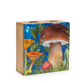 Middelgrote Vierkante Doos 13.5x13.5x6cm - Paddenstoel Design Blauwgroen