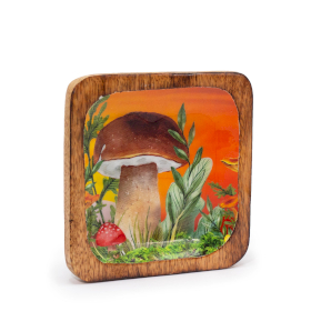 Groot Vierkant Sieradenbakje 15x15x2.5cm - Paddenstoel Design Kastanjebruin