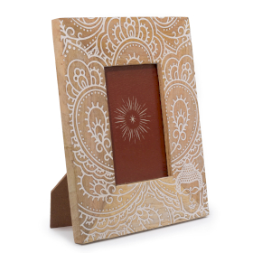 Middelgrote Mangohouten Fotolijst (voor 10x15cm) 26x20x2cm - Boeddha - Wit