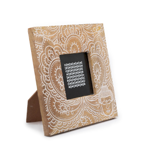 Kleine Mangohouten Fotolijst (voor 10x15cm) 20x20x2cm - Boeddha - Wit