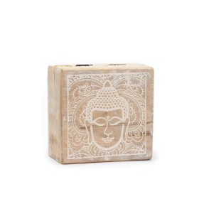 Kleine Vierkante Doos 10x10x4,2 cm - Boeddhahoofd Whitewash