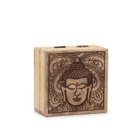 Kleine Vierkante Doos 10x10x4,2 cm - Boeddhahoofd Zwart Gegraveerd