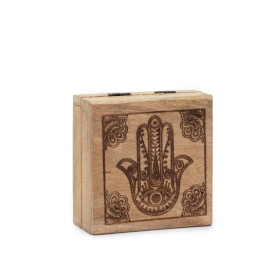 Kleine Vierkante Doos 10x10x4,2 cm - Hamsa Zwart Gegraveerd