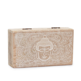 Middelgrote Vierkante Doos 17x10x4,2 cm - Boeddhahoofd Whitewash
