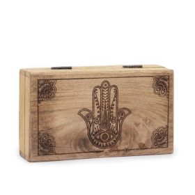 Middelgrote Vierkante Doos 17x10x4,2 cm - Hamsa Zwart Gegraveerd