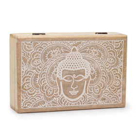 Grote Rechthoekige Doos 21,5x14x6,3 cm - Boeddhahoofd Whitewash