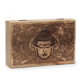 Grote Rechthoekige Doos 21,5x14x6,3 cm - Boeddhahoofd Zwart Gegraveerd