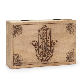 Grote Rechthoekige Doos 21,5x14x6,3 cm - Hamsa Zwart Gegraveerd