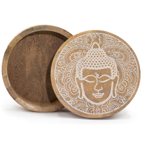 Grote Ronde Doos 17,5x7,5 cm - Boeddhahoofd Whitewash