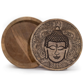 Grote Ronde Doos 17,5x7,5 cm - Boeddhahoofd Zwart Gegraveerd